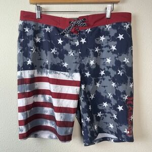 Hurley Board Shorts Mens 34 Blue Stars Tie Dye Americana Surf Patriotic Beach